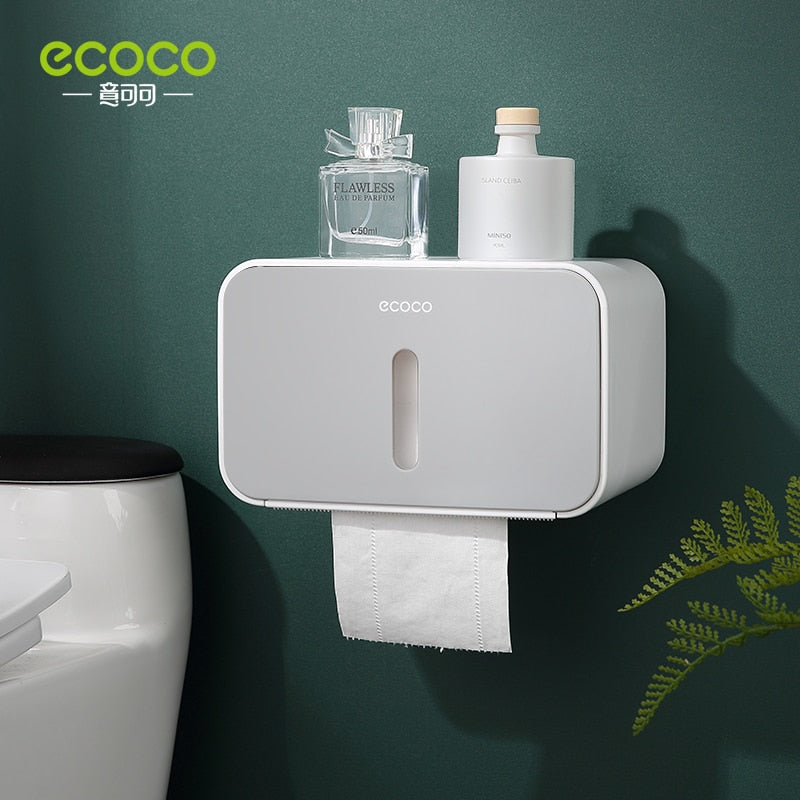 Caja de papel para rollo de baño impermeable sin clavos ECOCO, caja de papel higiénico, bomba de tejido de almacenamiento montada en la pared, herramientas de almacenamiento para el hogar y el baño