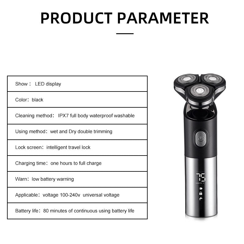 USB Rechargeable Electric Shaver Men's beard  trimmer Waterproof 3D Head Dry Wet LED Display razor  Washable Shaving Machine for