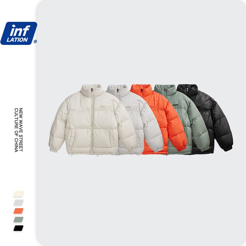 INFLATION Solid Color Down Jackets Mens Warm Stand Collar Loose Fit Classic Down Puffer Jacket Men Windproof Outwear 6022W