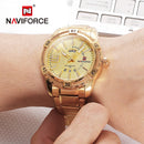 NAVIFORCE Luxury Brand Mens Sport Watch Gold Full Steel Quartz Watches Men Date Waterproof Military Clock Man relogio masculino