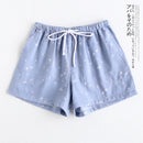 Couple pajamas summer cotton gauze shorts Japanese style simple elastic waist casual large size lattice men and women home pants