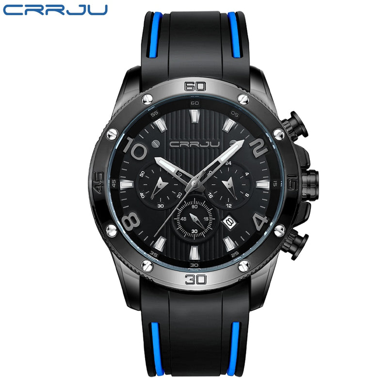 CRRJU Herrenuhr Chronograph Outdoor Sports Wasserdichte Uhren Leuchtanzeige Quarz Gummiuhr Relogio Masculino