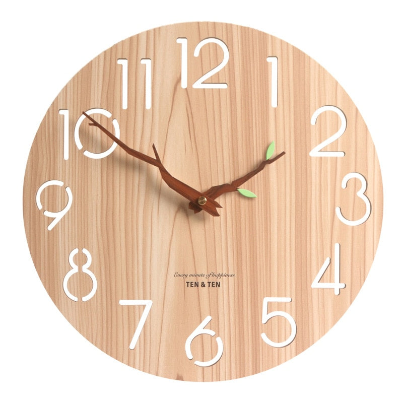 Reloj de pared 3D de madera, diseño moderno, decoración nórdica para habitación de niños, reloj de cocina, reloj de pared hueco artístico, decoración del hogar de 12 pulgadas