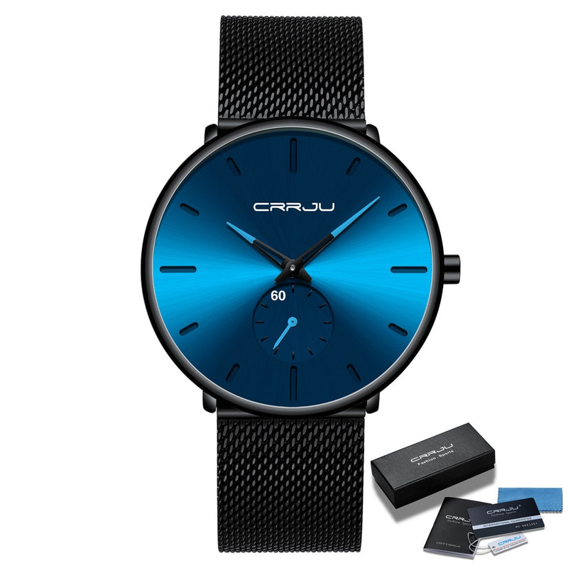 CRRJU Fashion Blue Men Watch Top Luxury Brand Minimalist Ultra-thin Quartz Watch Casual Waterproof Clock Relogio Masculino