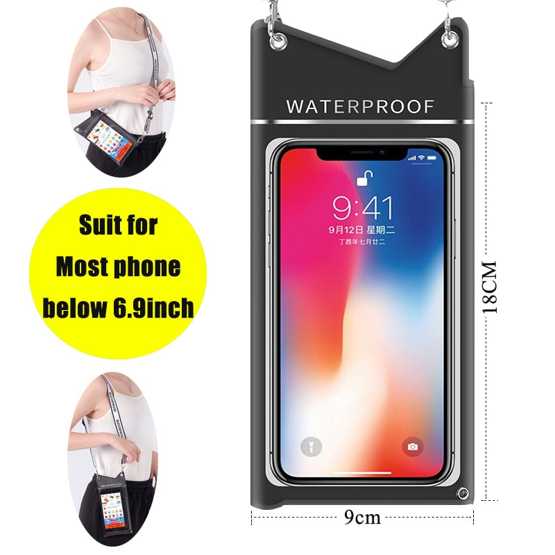 Funda impermeable para teléfono móvil con pantalla táctil, bolsa de natación para playa, funda para teléfono móvil a prueba de polvo, bolsa de buceo para aguas termales, bolsa para deportes acuáticos