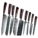 9pcs Kitchen Knives Set Damascus Laser Patten Professional Japanese Chopping Boning Cleaver Chef Knives Set 440C Stainless Steel