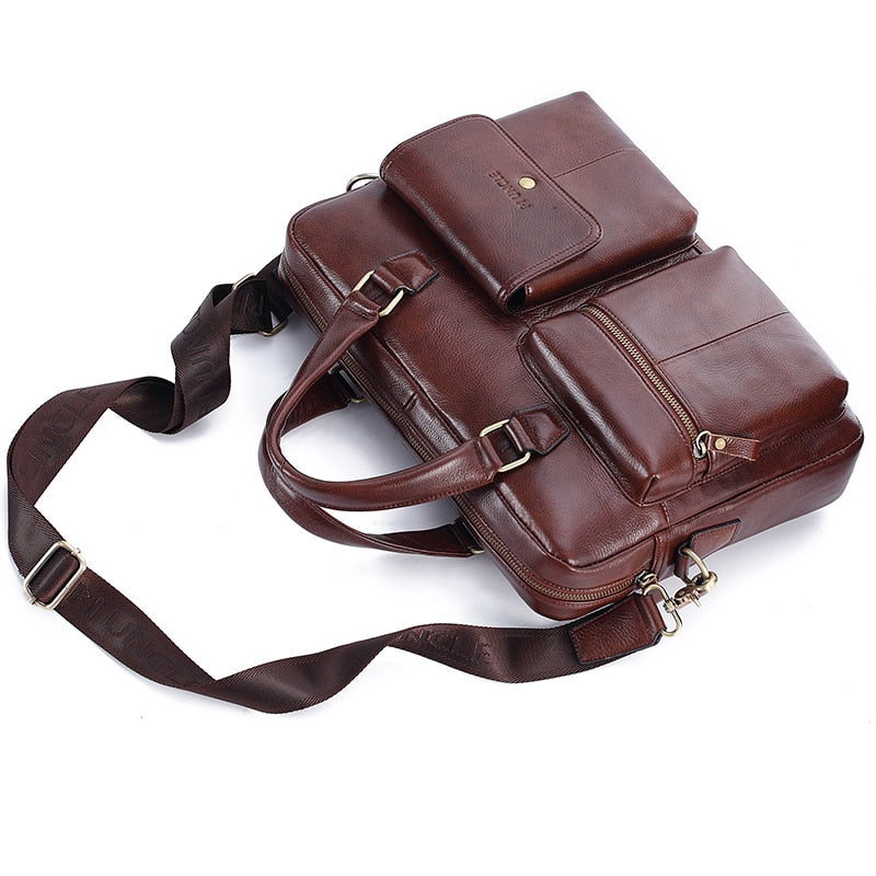 Men Genuine Leather Handbag Large Business Travel Messenger Bag Male Leather Laptop Bag Men&