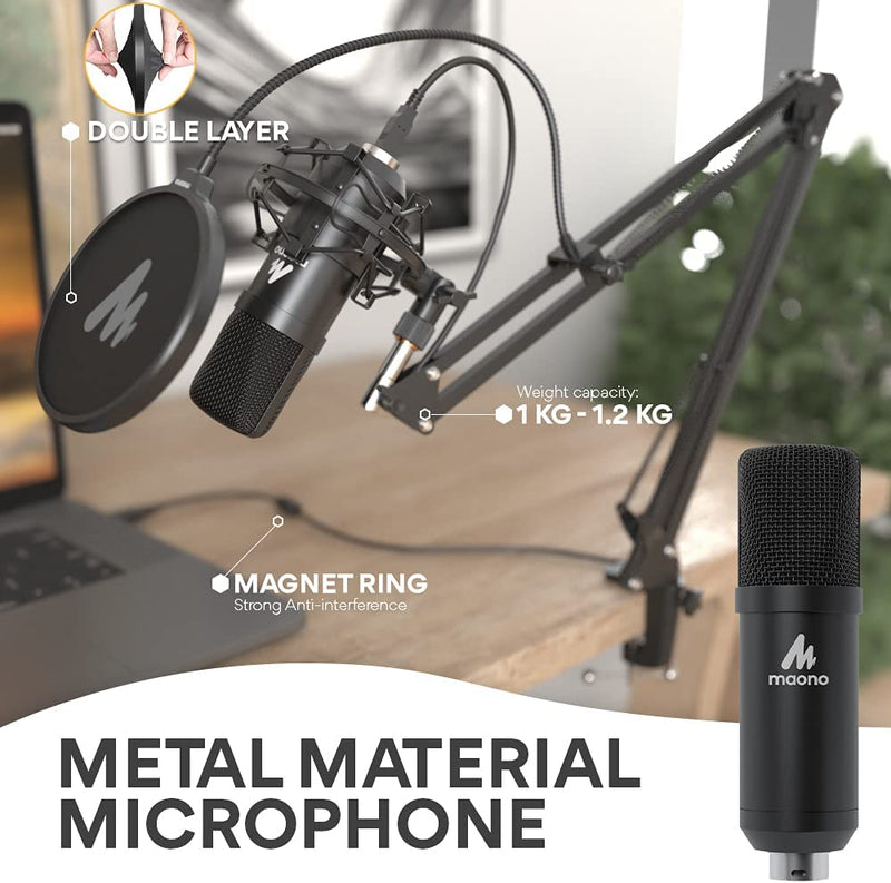 Kit de micrófono USB MAONO, micrófono condensador de Podcast profesional, 192KHZ/24 bits para PC, Karaoke, Youtube, grabación de estudio, microfone A04