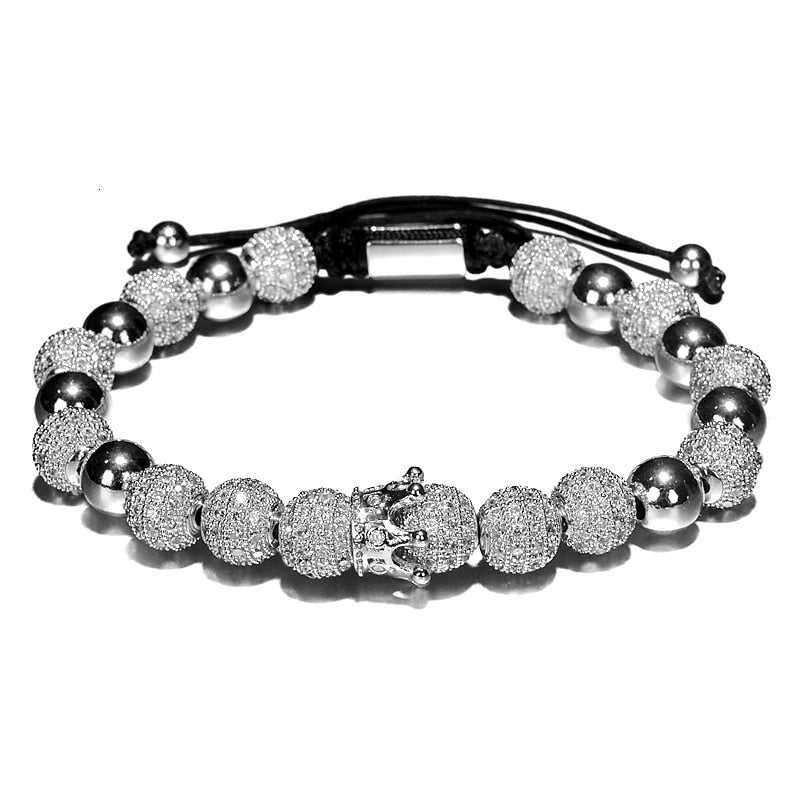 Luxus Crown Charm Herren Armbänder 8mm Micro Pave CZ Runde Geflochtene Makramee Armband Pulseira Feminina Handgemachter Schmuck Damen Geschenk