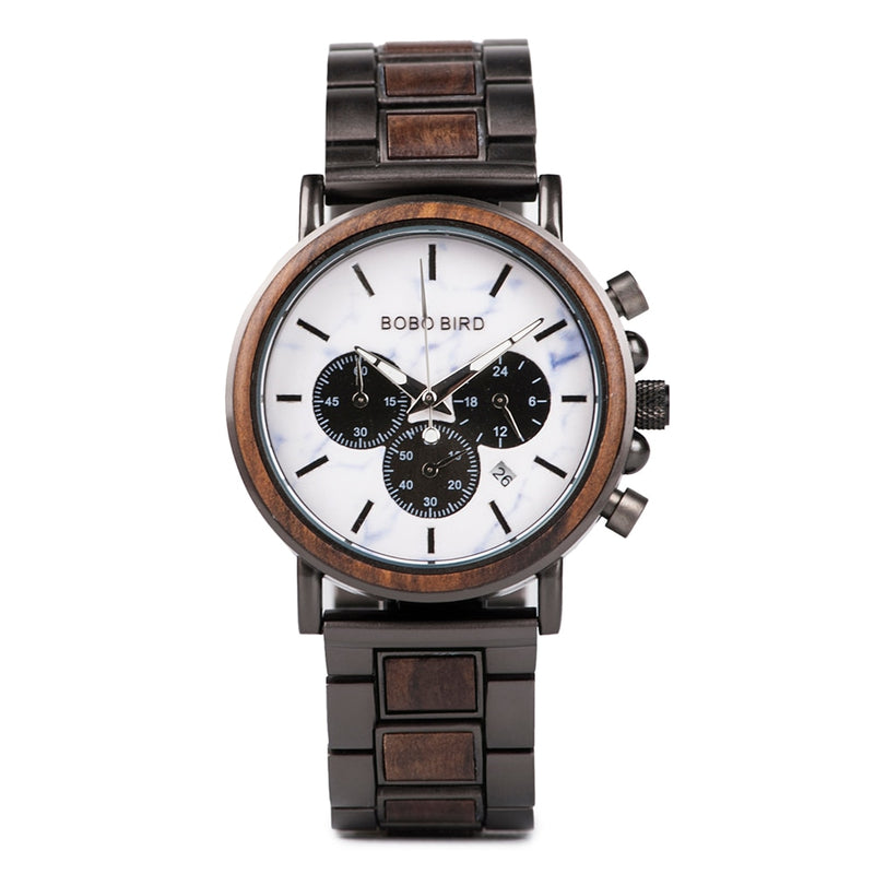 BOBO BIRD Luxury Stainless Steel Wood Watch Men Stylish Timepieces Chronograph Waterproof Watches Valentine&