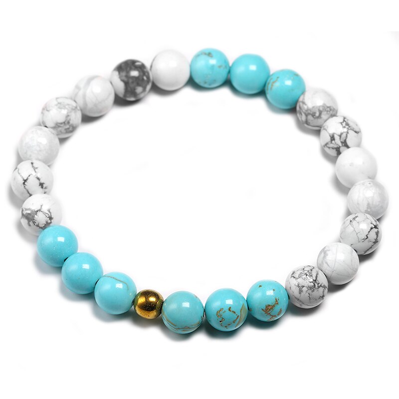 Cuentas de piedra de howlita blanca Natural de 8mm y pulsera de turquesa azul para mujeres y hombres, conjuntos de collar, joyería de cuentas de meditación 108 Mala