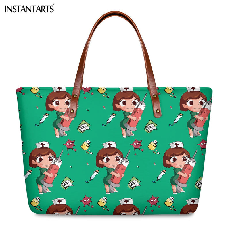 INSTANTARTS Cartoon Nurse Print Women Casual Work Handbags Large Capacity Tote Hospital Paramedical Fashion Travel Shoulder Bag