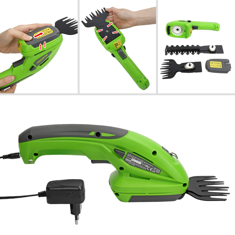 WORKPRO 3.6-7.2V Electric Trimmer 2 in 1 Lithium-ion Cordless Garden Tools Hedge Trimmer Rechargeable Hedge Trimmers for Grass