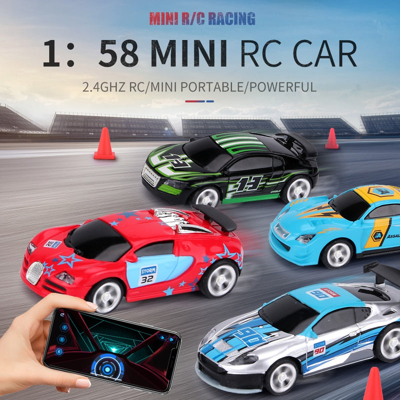 1:58 Remote Control MINI RC Car Battery Operated Racing Car PVC Cans Pack Machine Drift-Buggy Bluetooth radio Controlled Toy Kid