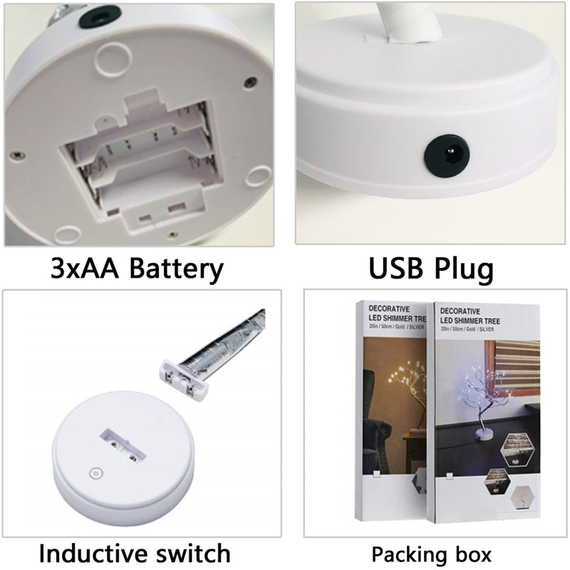 LED-Kupferdraht-Baum-Form-Nacht mit Touch-Sensor-Schalter Dekoration Batterie USB-LED-Tischlampe Tischleuchte