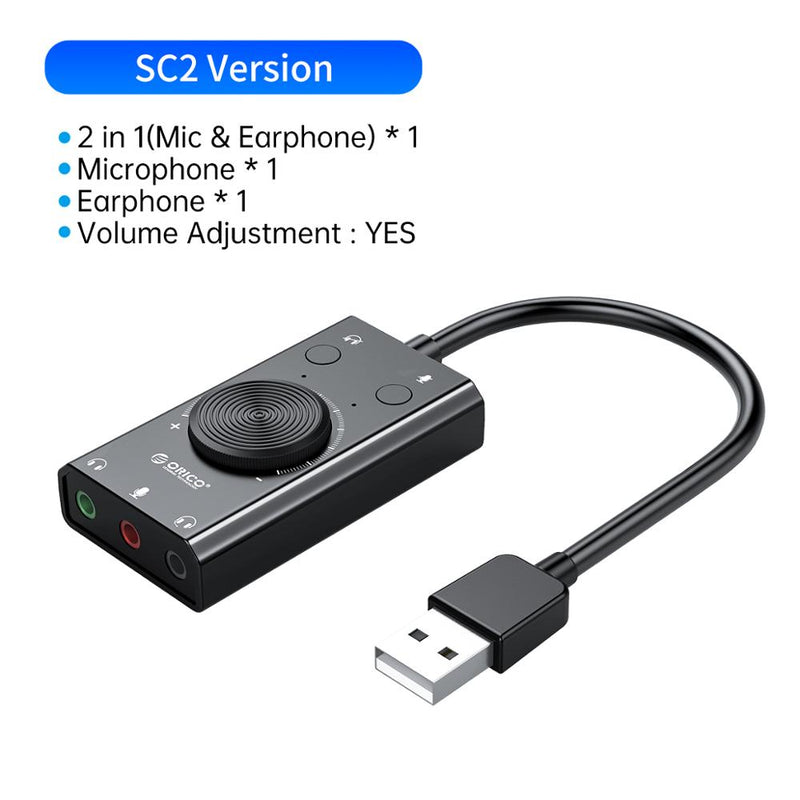 ORICO External USB Sound Card Stereo Mic Speaker Headset Audio Jack 3.5mm Cable Adapter Mute Switch Volume Adjustment Free Drive