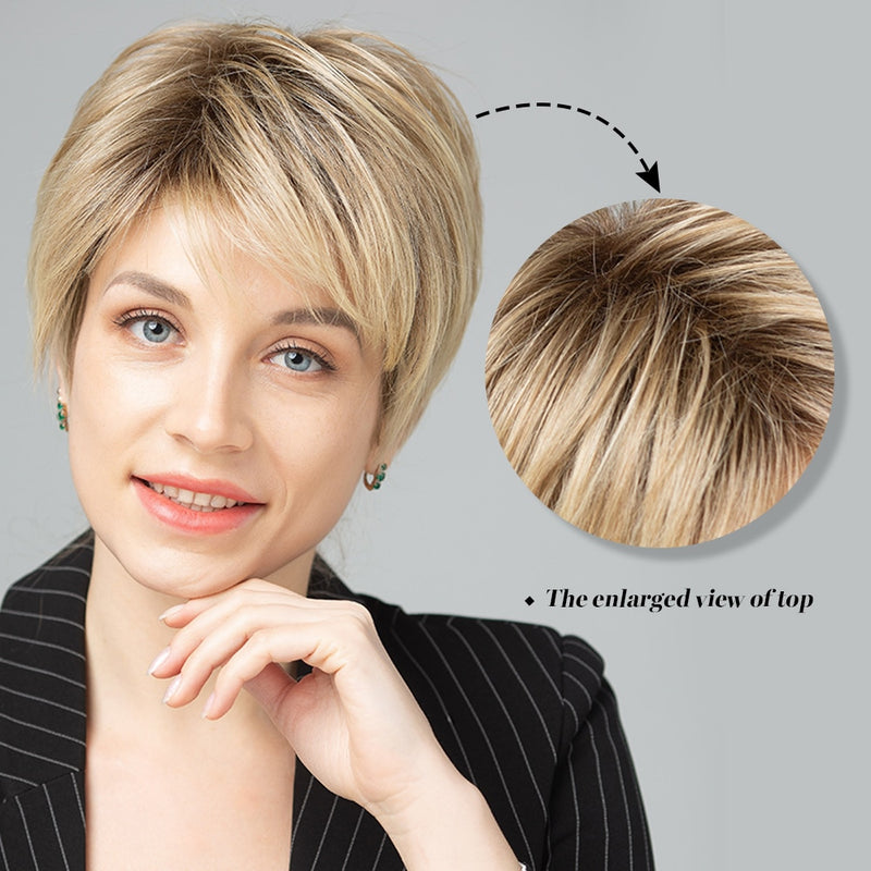 EASIHAIR Blonde Ombre Short Wigs Synthetic Hair Wigs for Women Natural Futura Hair With Bangs Daily Wigs Heat Resistant