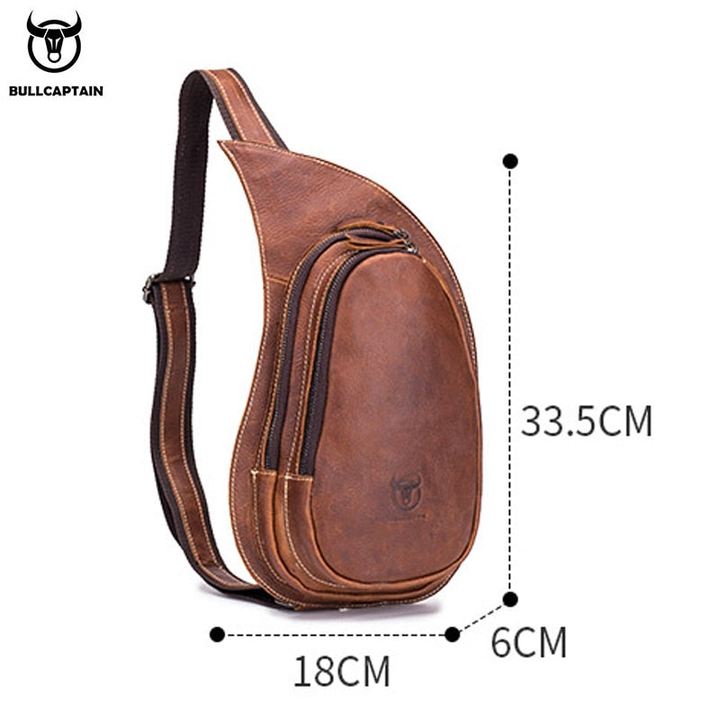 BULLCAPTAIN Leather Crossbody Bag Men Crazy Horse Leather Chest Bags New Fashion Multi-function card bag&