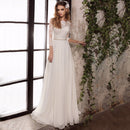 2022 Wedding Dresses Three Quarter Sleeves Top Lace Chiffon Wedding Gowns with Beading Sashes Vestido De Noiva