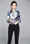 Sommer Damen Schlanke Blusen Tops Barock Print Runway Langarm Shirt Damen Kragen Elegante Vintage Büro Shirts Arbeitskleidung