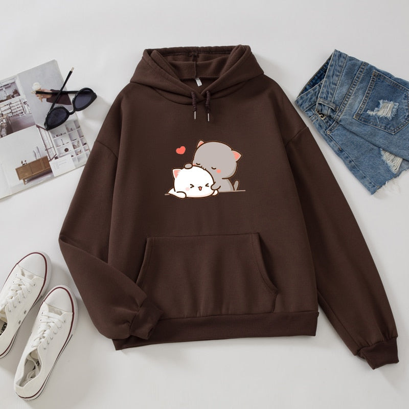 Sudadera con capucha de otoño para mujer, sudadera de moda coreana para mujer, jersey de Anime Kawaii, ropa de calle, sudaderas de talla grande para parejas