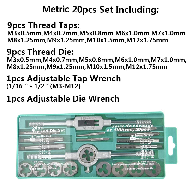 Tap And Die Set 8/20/40pcs Tap Wrench Threading Tools Metric/Imperial Hand Tapping Tools For Metalworking Screw Thread Tap Die