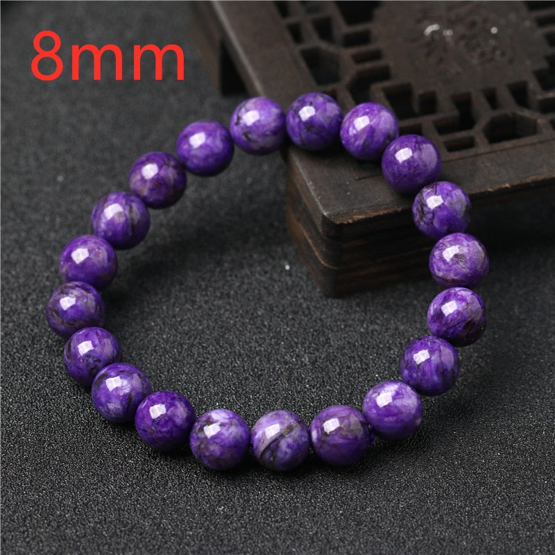 Genuine Natural Purple Charoite Gemstone Bracelet Women Round Beads Jewelry 8mmm 9mm10mm 11mm 12mm Russian Healing Russia AAAAA