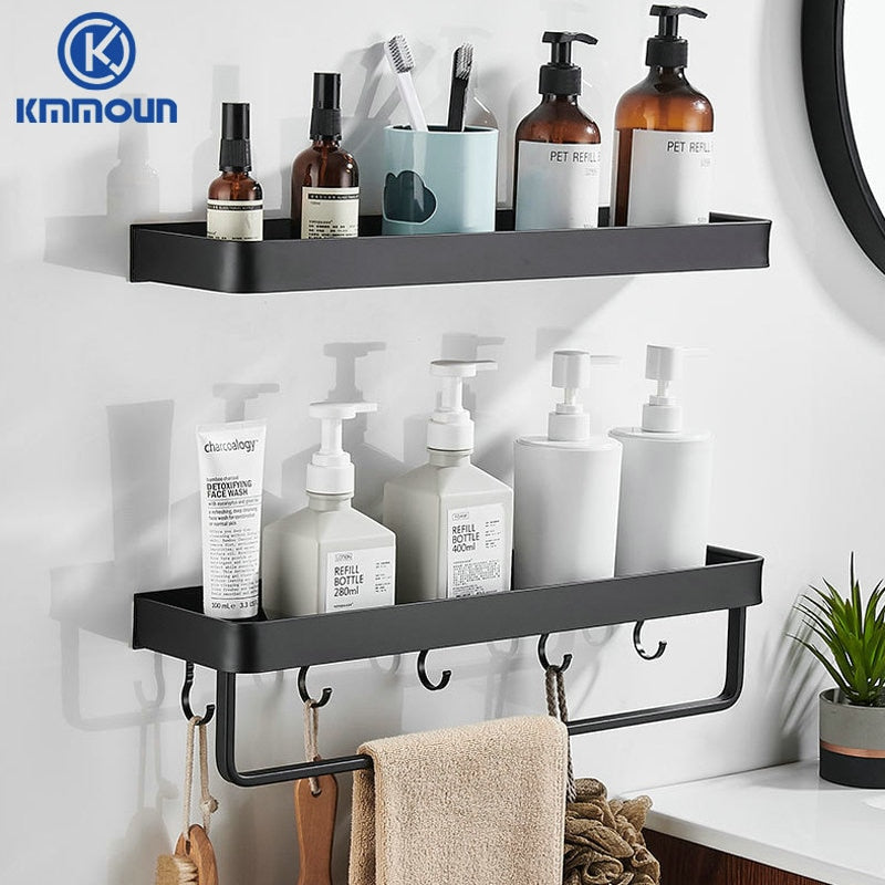 Black / White Bathroom Shelf Shampoo Holder Kitchen Storage Rack Bathroom Hardware Space Aluminum Shower Room Accessory