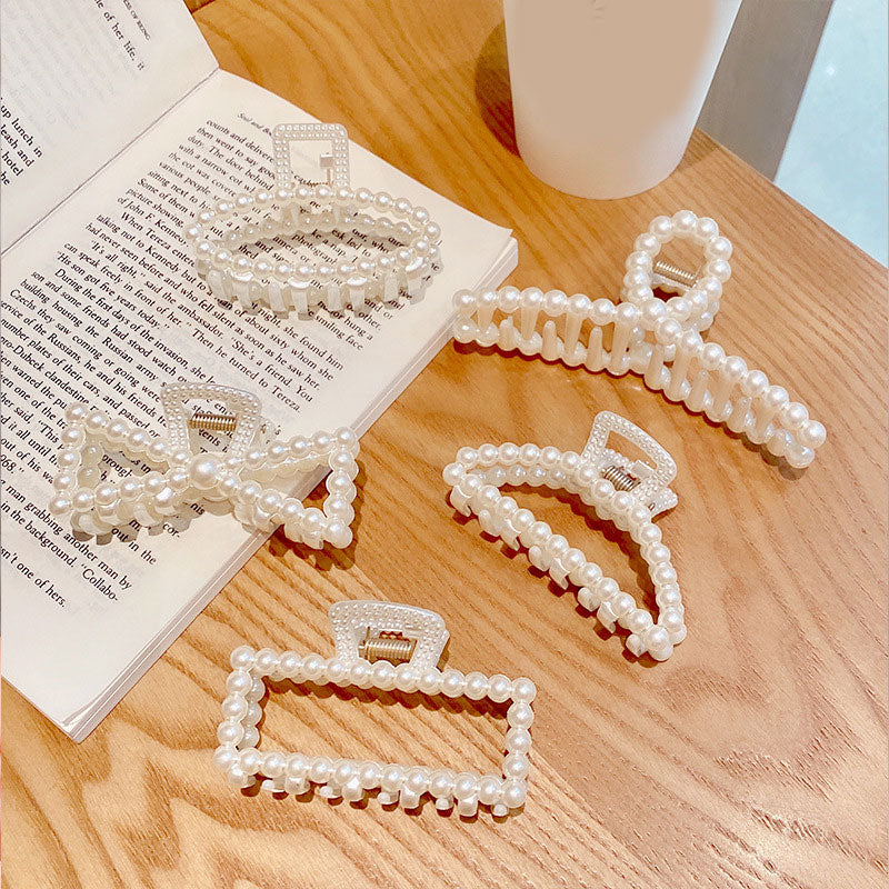 Imitation Pearls Acrylic Hair Claws Clip for Women Geometric Cross Square Hairpin Makeup Hair Styling Barrettes Hair Accessories