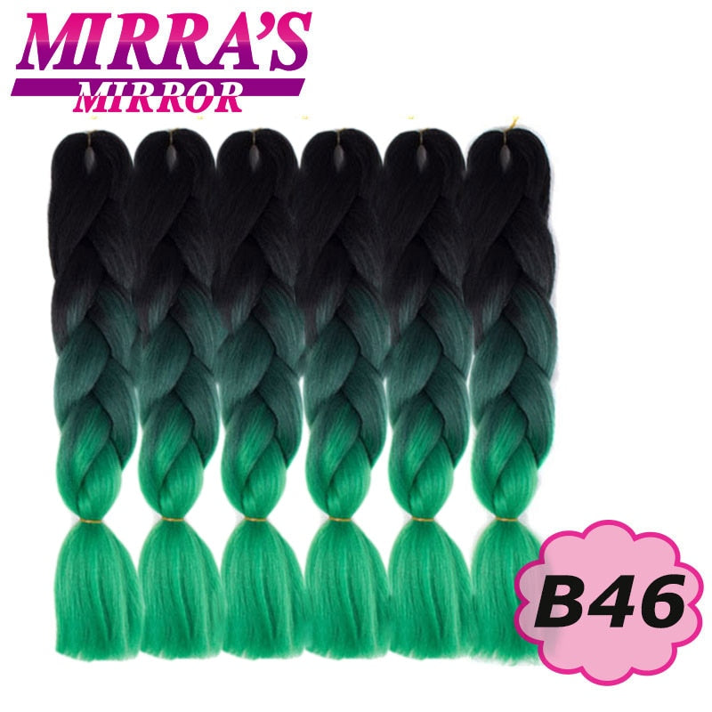 24inch Jumbo Braids Synthetic Hair For Box Braid Ombre Braiding Hair Extensions Three Tone Black Brown Blue Pink Mirra’s Mirror