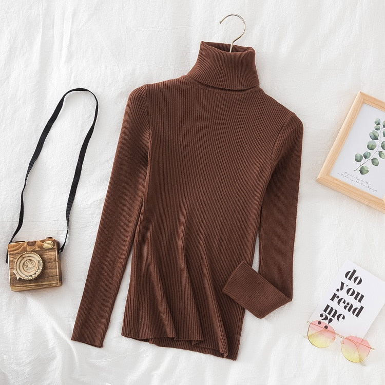 Woman Sweaters 2021 Autumn Winter Tops Turtleneck Sweater Women Slim Pullover Jumper High Neck Knitted Sweater Pull Femme Hiver