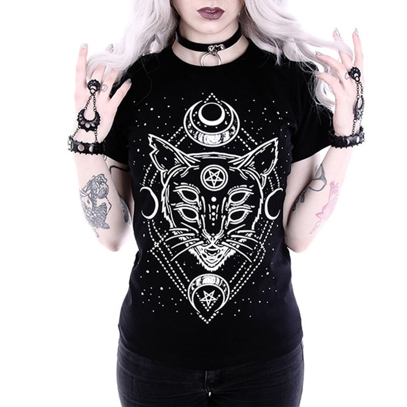 kuakuayu HJN Ouija Board Women Gothic Black T-Shirt Grunge Swag Graphic Tee Halloween Clothing