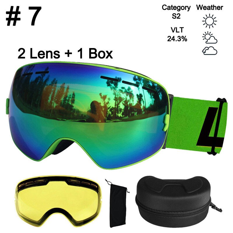 LOCLE Anti-Fog-Skibrille UV400 Skibrille Doppelschichten Skifahren Snowboard Schneebrille Skibrille mit einer aufhellenden Linse