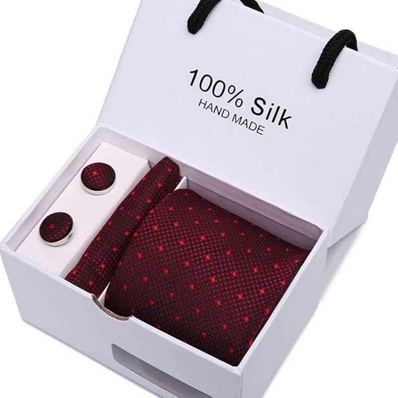 Gift box Packing  Brand Luxury Necktie Pocket Square Wedding Mens Neck TIes Silk Tie Set  Cufflinks Handkerchief