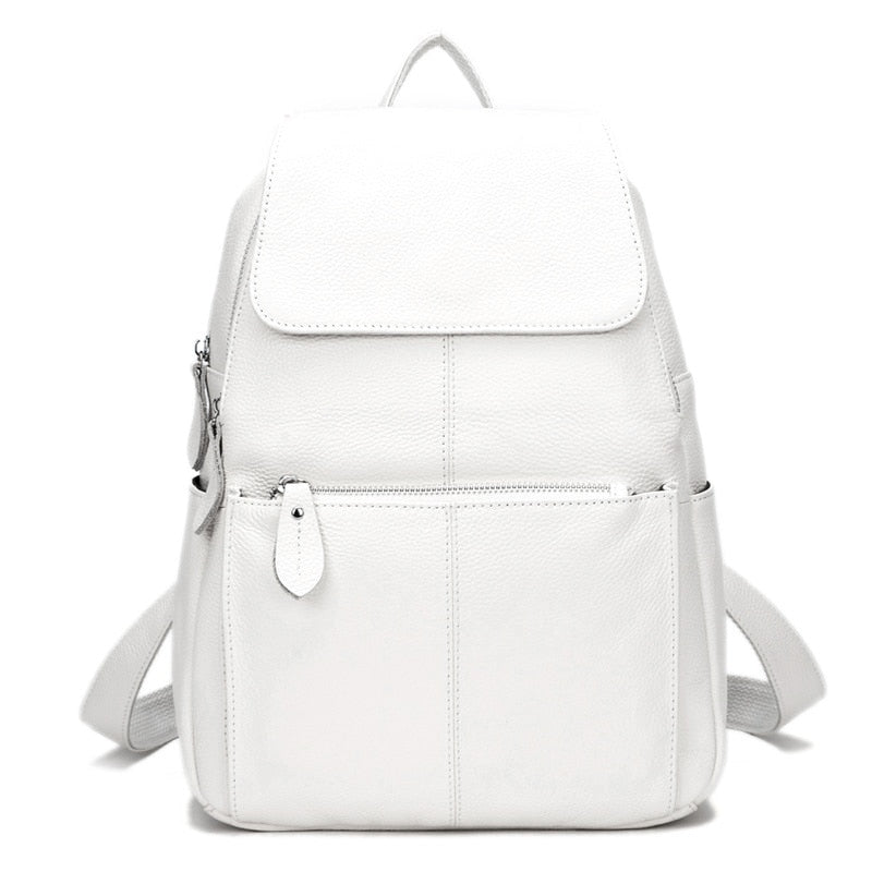 Mochila Zency 100% de cuero genuino para mujer, bolso de viaje a la moda para mujer, mochilas escolares de estilo pijo para chica, mochila para ordenador portátil, negro y blanco