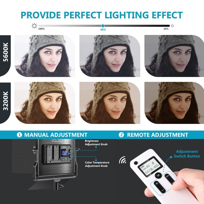 Neewer 2-Pack Advanced 660 LED Panel Video Light  Kit Photography Dimmable with 2.4G Wireless Remote for Studio Shooting