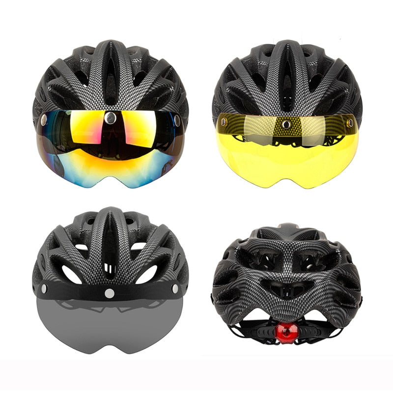 SUPERIDE Men Women Cycling Helmet with Rearlight Sports MTB Bicycle Helmet Road Bike Mountain Bike Helmet with Goggles &amp; Visor