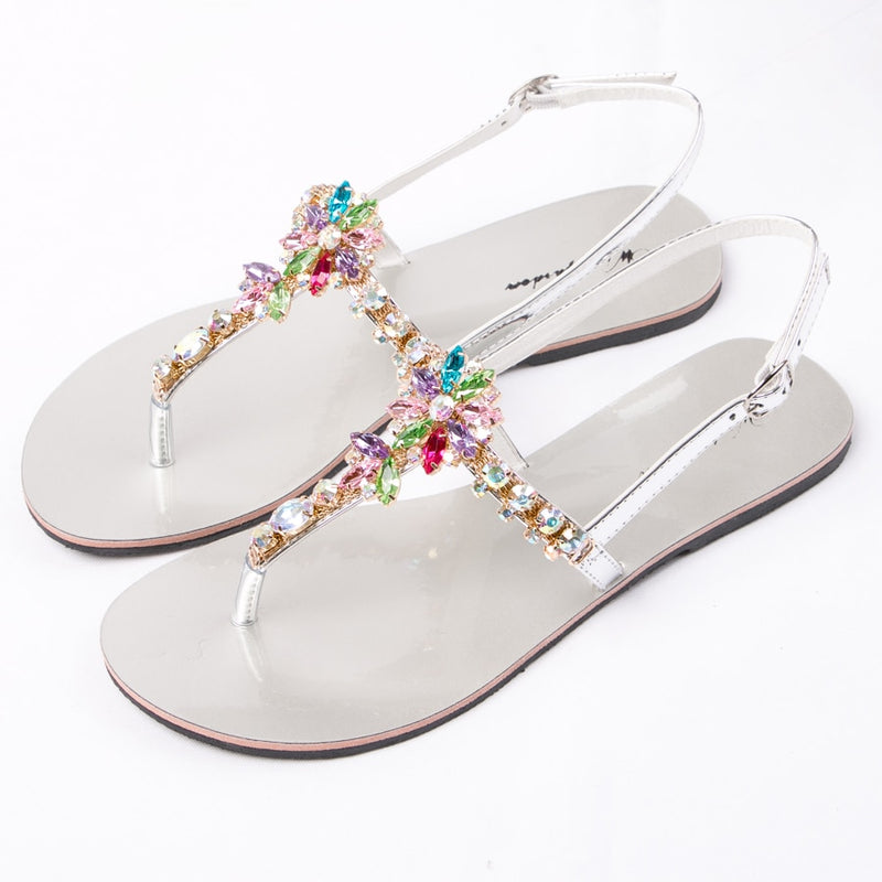 NEUE Sommer-Frauen-Strand-Sandelholz-Dame Fashion Bohemia Diamond Shoes Female T-Strap Thong Flip Flops Casual Boho Shining Slipper