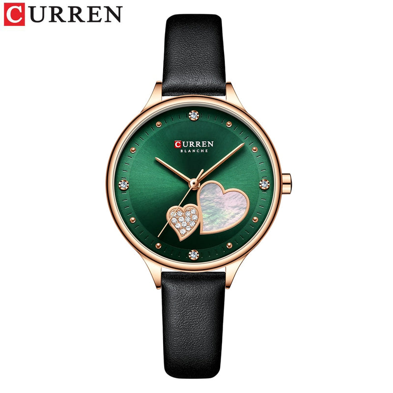 Relojes CURREN, reloj de pulsera de cuarzo de cuero a la moda para mujer, reloj encantador con diamantes de imitación para mujer, Zegarki Damskie