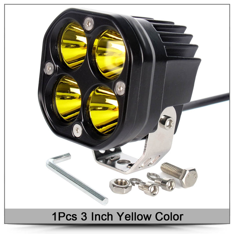 3-Zoll-LED-Arbeitslichtleiste 12V 24V für Auto-Gelb-Nebelscheinwerfer 4x4 Offroad-Motorrad-Traktoren, die Lichter weißen quadratischen Scheinwerfer fahren