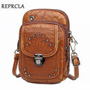 Vintage Soft Leather Crossbody Bags Rivet PU Women Messenger Shoulder Bag Small Female Handbags Phone Purses Black and Brown