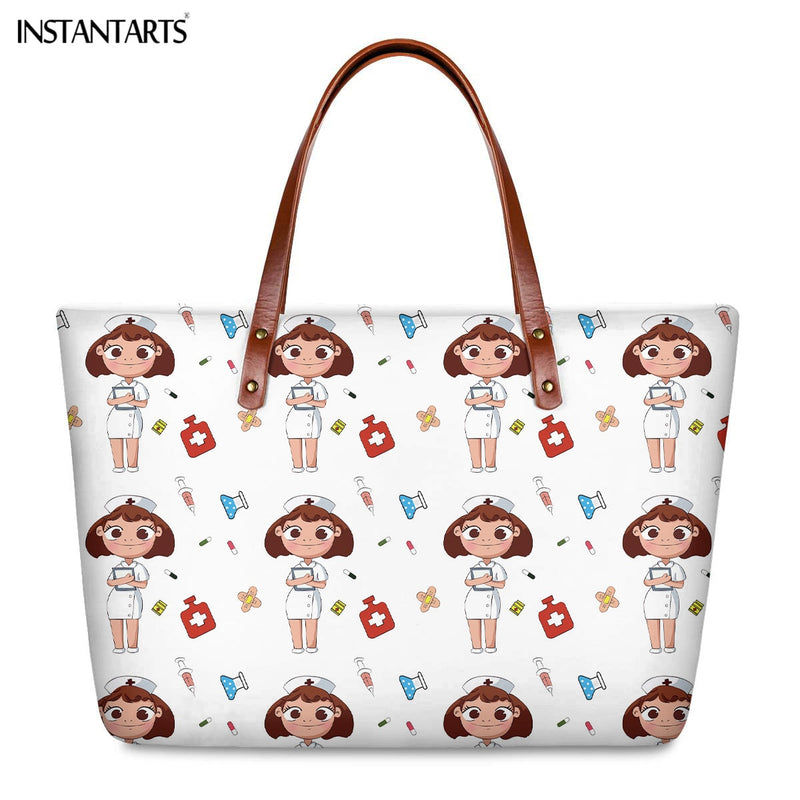 Bolsos de trabajo informales con estampado de enfermera de dibujos animados instantáneos para mujer, bolso de mano de gran capacidad, bolso de hombro de viaje a la moda paramédico de Hospital