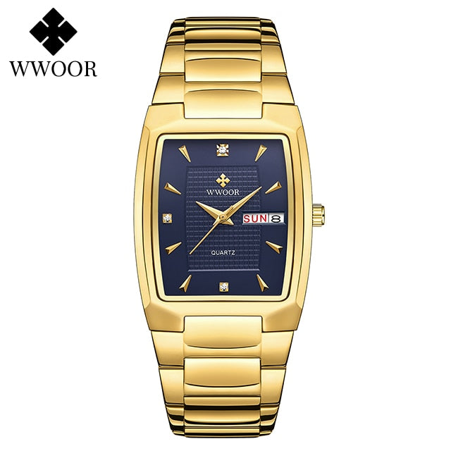 Relogio Masculino WWOOR 2022 New Square Watch Men with Automatic Week Date Man Quartz Wrist Watches Luxury Stainless Steel Gold