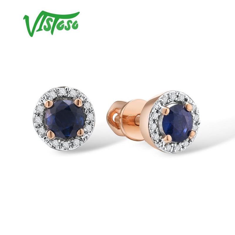 VISTOSO Goldohrringe für Damen, echtes 14 Karat 585 Gelb-Roségold, rund, 4 mm, Smaragdblau, Saphir, Rubin, Ohrstecker, feiner Schmuck