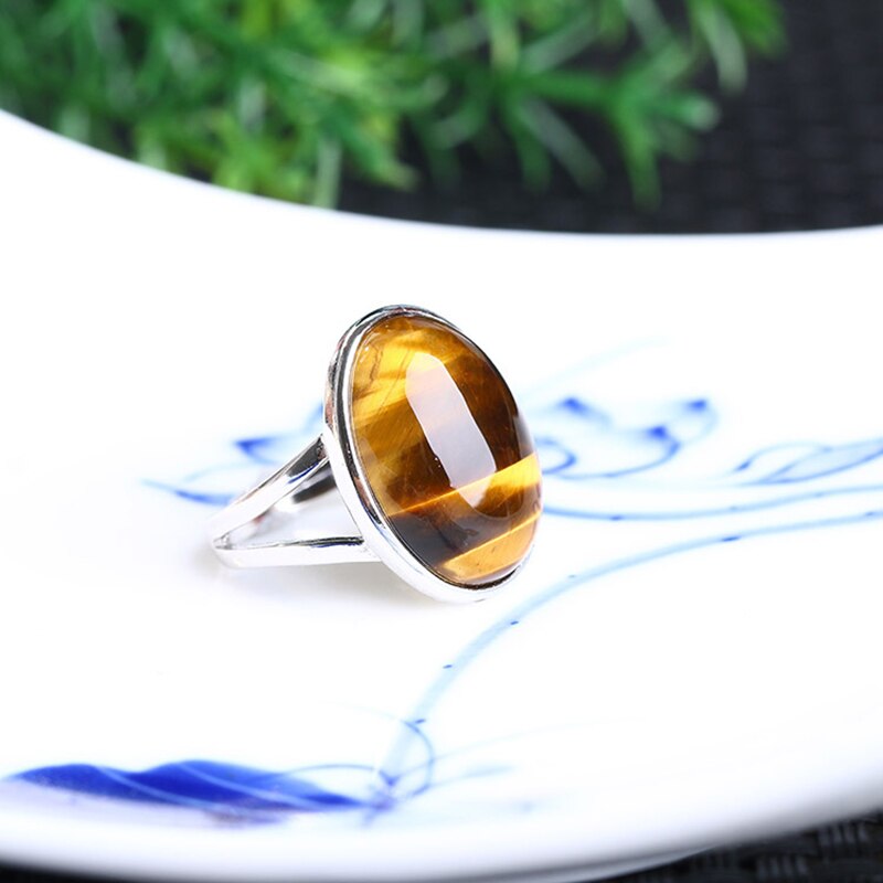 Real Natural Crystal Ring Yellow Tiger Eye Stone S925 Silver Mosaic Ring Men Women Crystal Rings Energy Stone Jewelry Wholesale