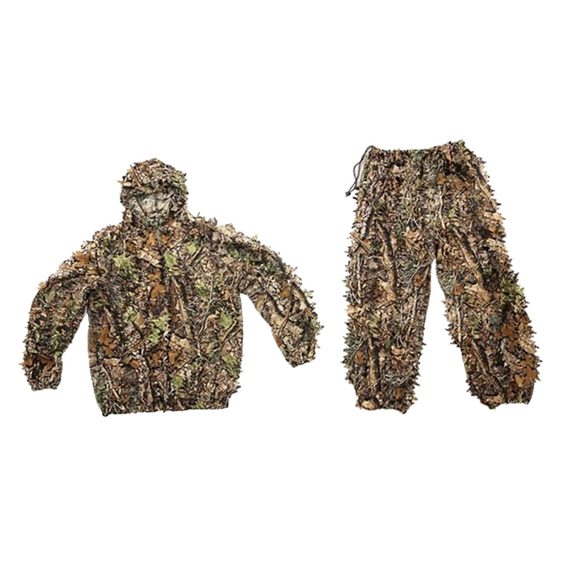 3D Camo Hooded Stretchy Ghillie Suits Clothes Jacket Pants Zipper Design for Hunting Shooting