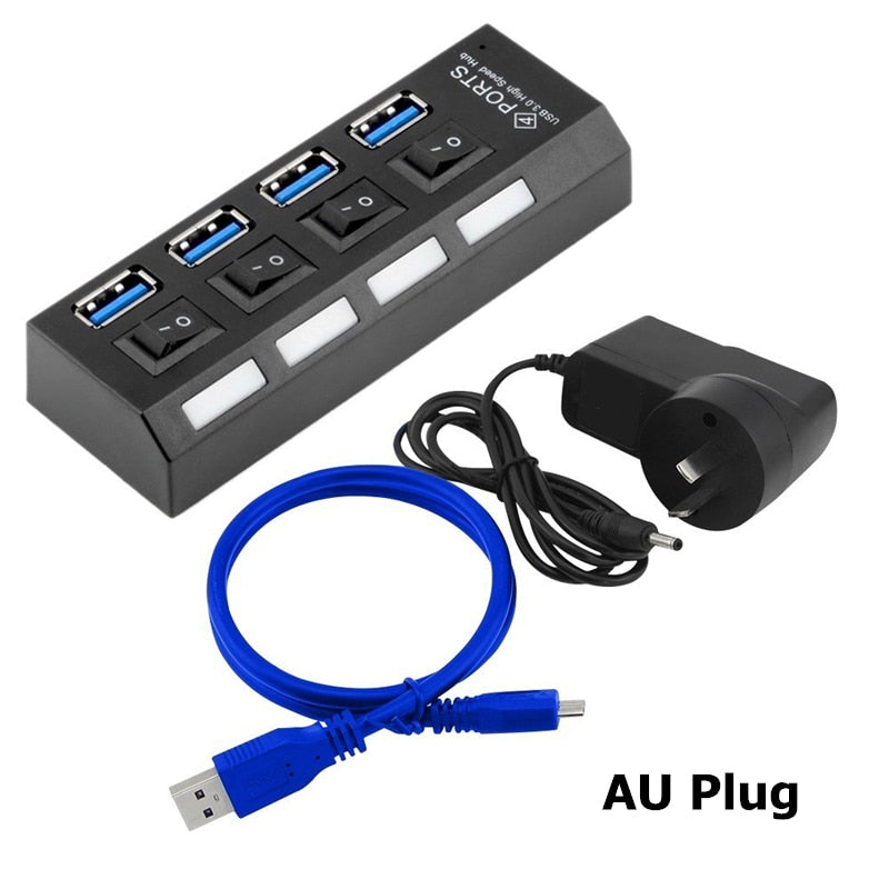 USB HUB 3.0 4 7 Port Usb Multi Splitter With Power Switch Supply Adapter For Macbook Pc Computer Laptops Notebook Accessories