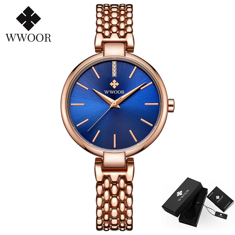 WWOOR Elegant Ladies Watch Diamond Quartz Bracelet Watches Set Top Brand Luxury Female Dress Wrist Watch Clock Relogio Feminino