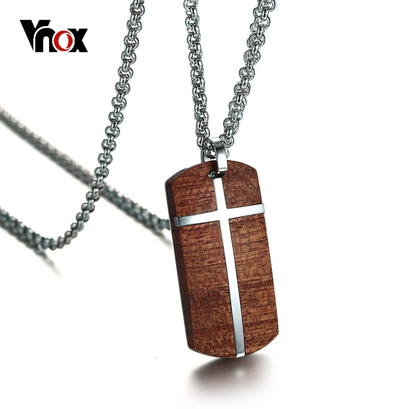 Vnox Vintage Palisander Herren Anhänger Halskette Echtholz Holz Edelstahl Cross Office Schmuck Drop Shipping