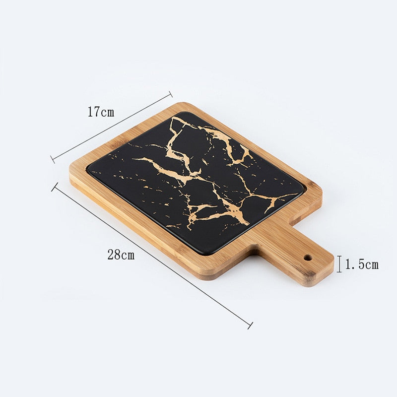 Nordic Golden Marble Texture Plate Ceramic Home Round Western Steak Dish Dessert Plate Square Tray Kitchen Cutlery Tray